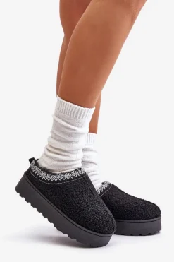 Śniegowce Damskie|Kapcie Klasyczne></noscript>Boto Śniegowce Damskie Na Platformie Z Haftem Czarne Tirissa Czarny