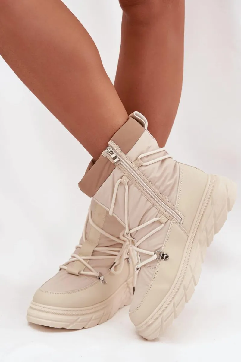 Clearance Lee Cooper Śniegowce Damskie Na Zamek LCJ-25-44-3931 Beżowe Beżowy