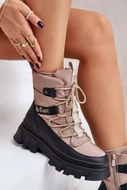 Śniegowce Damskie|Czarne Botki></noscript>Lee Cooper Śniegowce Damskie Na Zamek LCJ-24-47-3143 Beżowe Beżowy