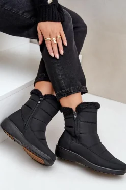 Śniegowce Damskie>Evento Śniegowce Damskie Na Zamek Z Futerkiem Czarne Fiorittia