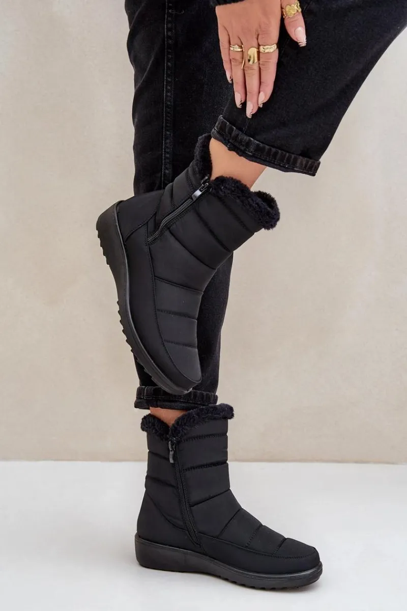 Śniegowce Damskie>Evento Śniegowce Damskie Na Zamek Z Futerkiem Czarne Fiorittia