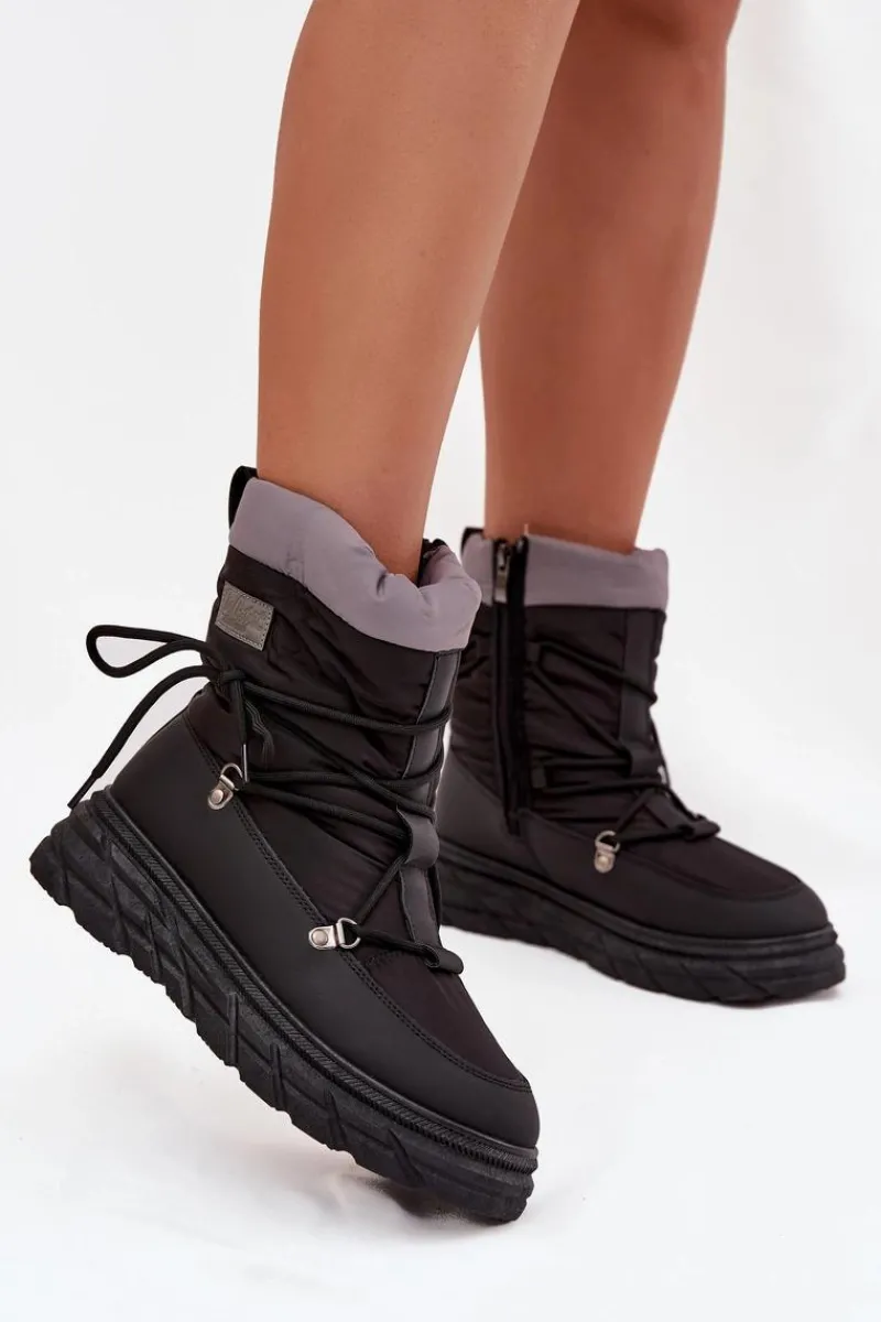 Hot Śniegowce Damskie Na Zamek LCJ-25-44-3930 Czarne Damskie Śniegowce Damskie