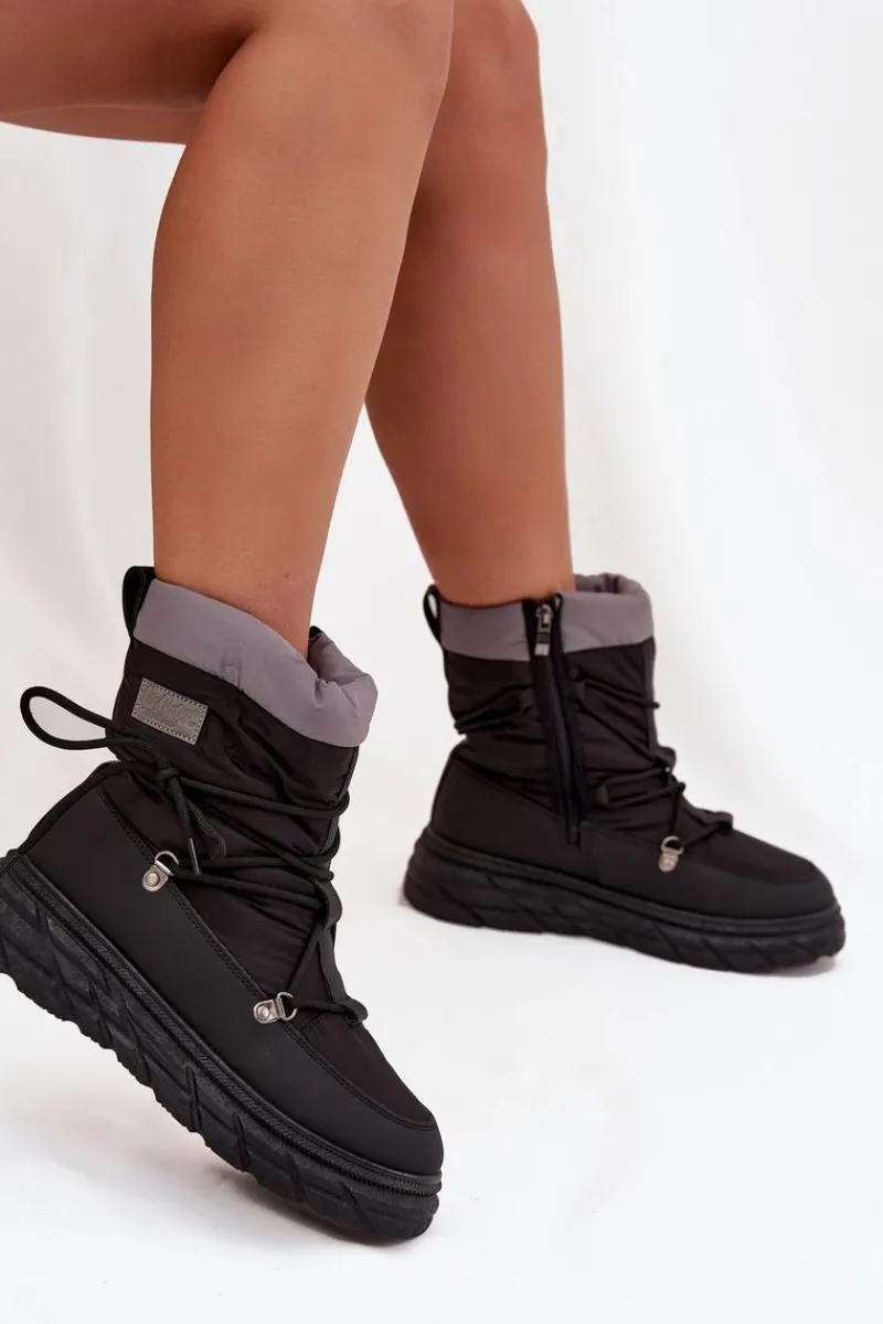 Hot Śniegowce Damskie Na Zamek LCJ-25-44-3930 Czarne Damskie Śniegowce Damskie