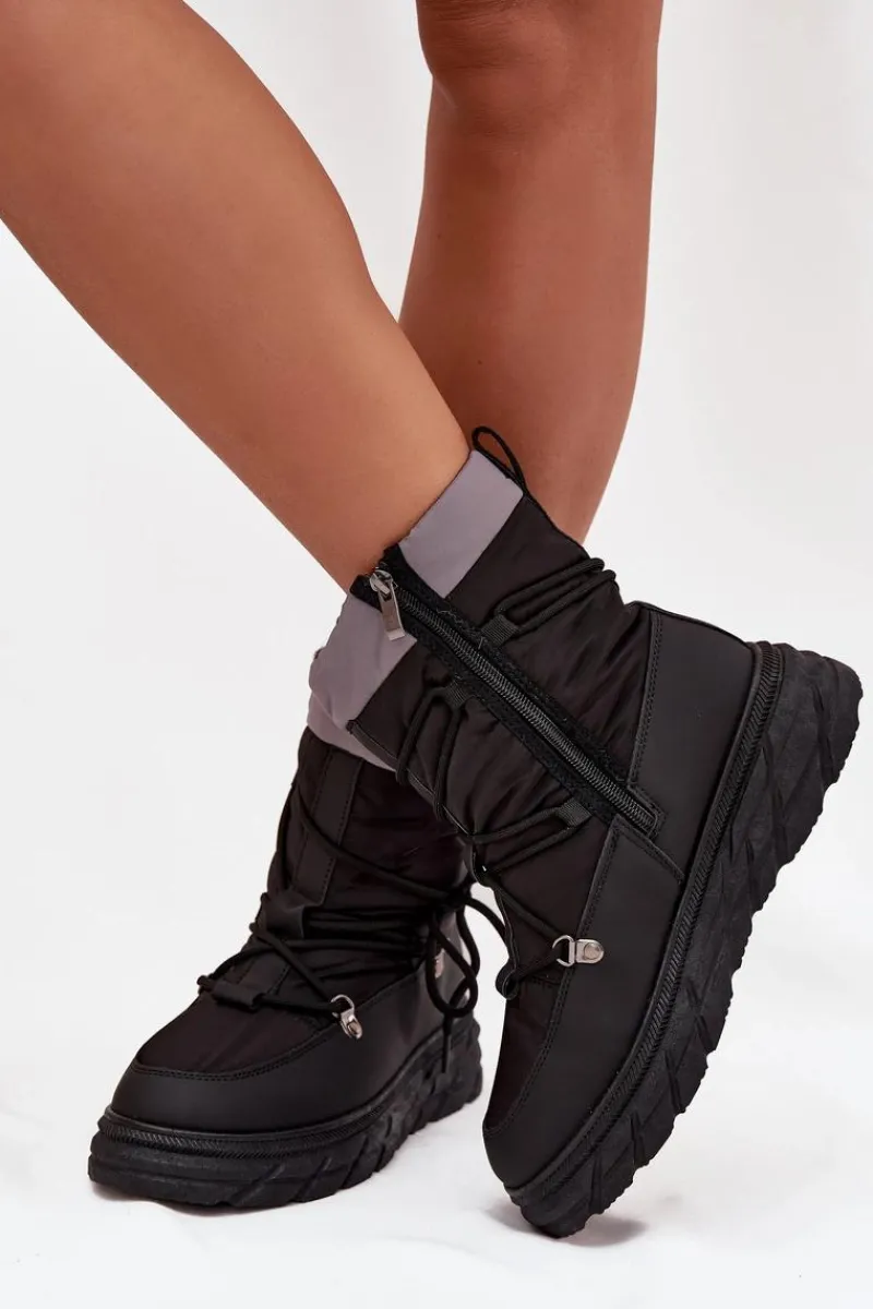 Hot Śniegowce Damskie Na Zamek LCJ-25-44-3930 Czarne Damskie Śniegowce Damskie