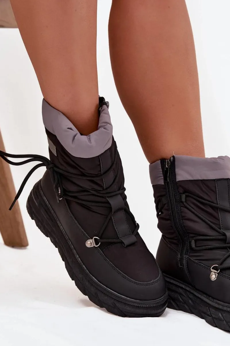 Hot Śniegowce Damskie Na Zamek LCJ-25-44-3930 Czarne Damskie Śniegowce Damskie