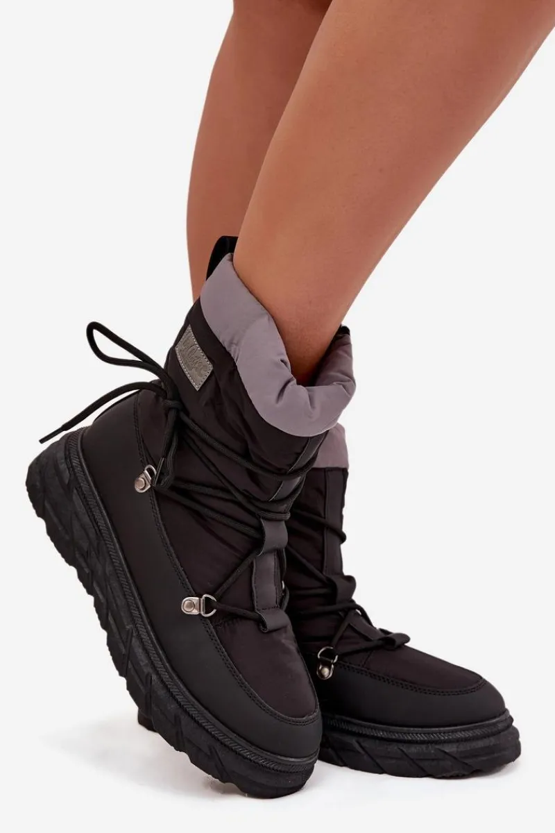 Hot Śniegowce Damskie Na Zamek LCJ-25-44-3930 Czarne Damskie Śniegowce Damskie