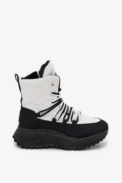 Outlet Śniegowce Damskie Na Zamek Big Star SS274060 Biało-Czarne Damskie Śniegowce Damskie