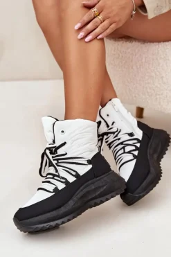 Outlet Śniegowce Damskie Na Zamek Big Star SS274060 Biało-Czarne Damskie Śniegowce Damskie