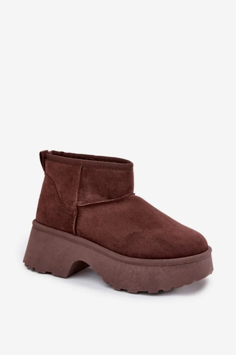 Discount Boto Śniegowce Damskie Niskie Wsuwane Ocieplane Futerkiem Brązowe Mavelle Brązowy