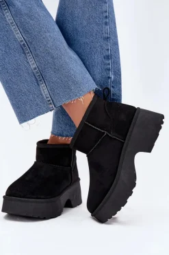 Śniegowce Damskie></noscript>Boto Śniegowce Damskie Niskie Wsuwane Ocieplane Futerkiem Czarne Mavelle Czarny