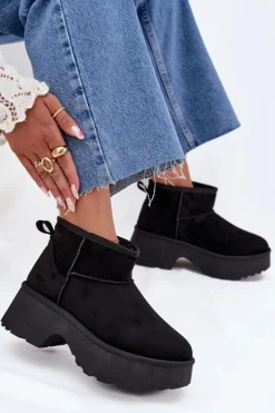 Śniegowce Damskie></noscript>Boto Śniegowce Damskie Niskie Wsuwane Ocieplane Futerkiem Czarne Mavelle Czarny