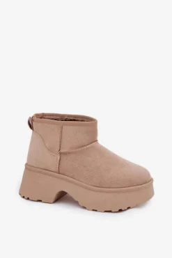 Śniegowce Damskie></noscript>Boto Śniegowce Damskie Niskie Wsuwane Ocieplane Futerkiem Khaki Mavelle Beżowy