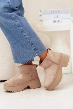 Śniegowce Damskie></noscript>Boto Śniegowce Damskie Niskie Wsuwane Ocieplane Futerkiem Khaki Mavelle Beżowy