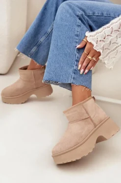 Śniegowce Damskie></noscript>Boto Śniegowce Damskie Niskie Wsuwane Ocieplane Futerkiem Khaki Mavelle Beżowy