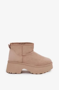 Śniegowce Damskie></noscript>Boto Śniegowce Damskie Niskie Wsuwane Ocieplane Futerkiem Khaki Mavelle Beżowy