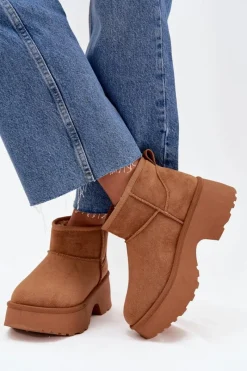 Sale Śniegowce Damskie Niskie Wsuwane Ocieplane Futerkiem Camel Mavelle Damskie Śniegowce Damskie