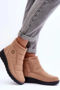 Śniegowce Damskie Ocieplane Beżowe Helis Damskie Śniegowce Damskie