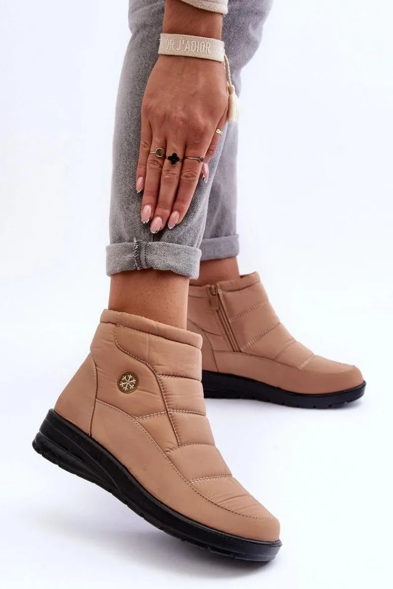 Śniegowce Damskie Ocieplane Beżowe Helis Damskie Śniegowce Damskie