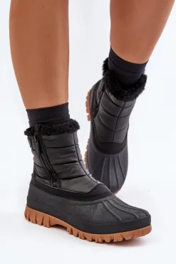 Sale Śniegowce Damskie Ocieplane Futerkiem Na Zamek LCJ-24-44-2866 Czarne Damskie Śniegowce Damskie|Damskie Trapery