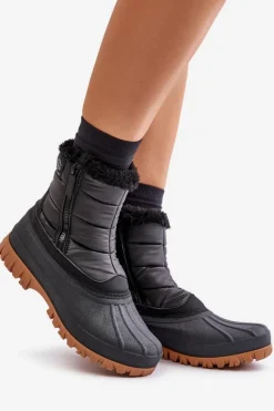 Sale Śniegowce Damskie Ocieplane Futerkiem Na Zamek LCJ-24-44-2866 Czarne Damskie Śniegowce Damskie|Damskie Trapery