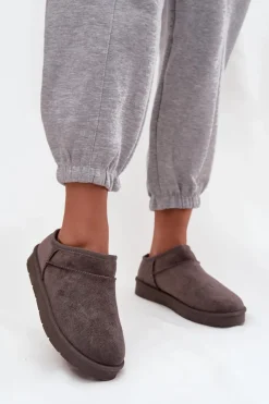 Śniegowce Damskie>Boto Śniegowce Damskie Ocieplane Futerkiem Ciemnoszare Serenne Szary