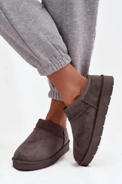 Śniegowce Damskie></noscript>Boto Śniegowce Damskie Ocieplane Futerkiem Ciemnoszare Serenne Szary