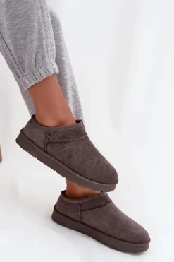 Śniegowce Damskie></noscript>Boto Śniegowce Damskie Ocieplane Futerkiem Ciemnoszare Serenne Szary