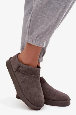 Śniegowce Damskie></noscript>Boto Śniegowce Damskie Ocieplane Futerkiem Ciemnoszare Serenne Szary