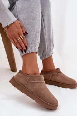 Boto Śniegowce Damskie Ocieplane Futerkiem Brązowe Serenne Brązowy