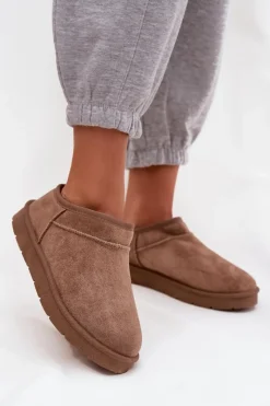 Boto Śniegowce Damskie Ocieplane Futerkiem Brązowe Serenne Brązowy