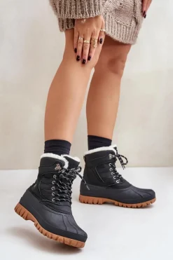 Śniegowce Damskie|Damskie Trapery>Lee Cooper Śniegowce Damskie Sznurowane Z Futerkiem LCJ-24-44-2868 Czarne