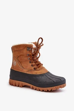 Sale Śniegowce Damskie Sznurowane Z Futerkiem LCJ-24-44-2869 Camel Damskie Śniegowce Damskie|Damskie Trapery