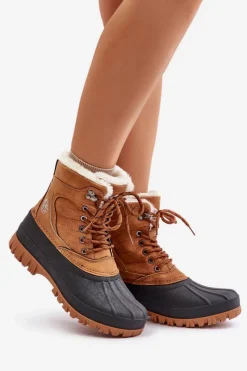 Sale Śniegowce Damskie Sznurowane Z Futerkiem LCJ-24-44-2869 Camel Damskie Śniegowce Damskie|Damskie Trapery