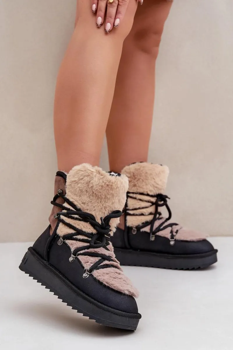 Best D.Franklin Śniegowce Damskie Z Futerkiem DFSH370012 Czarne Czarny