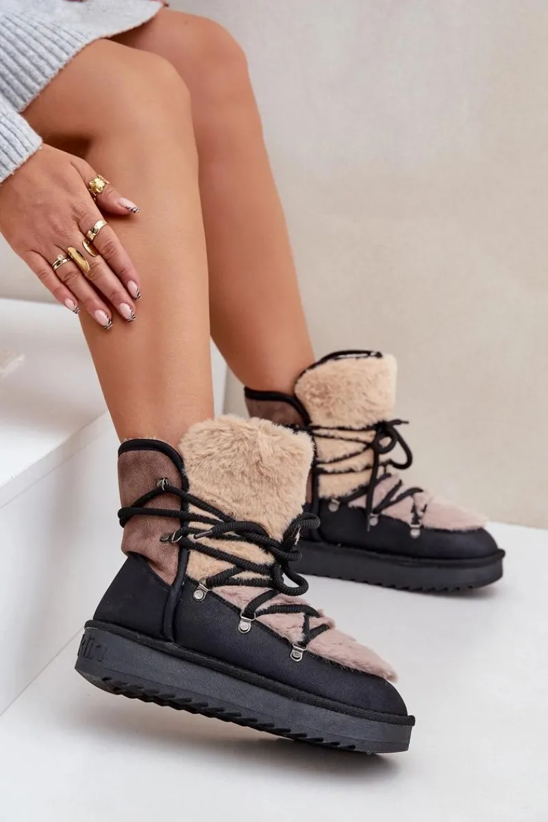 Best D.Franklin Śniegowce Damskie Z Futerkiem DFSH370012 Czarne Czarny