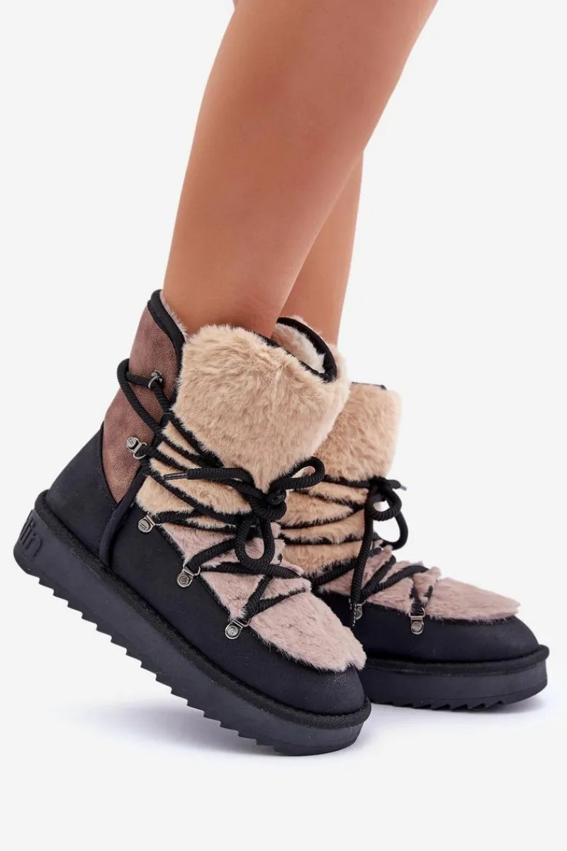 Best D.Franklin Śniegowce Damskie Z Futerkiem DFSH370012 Czarne Czarny