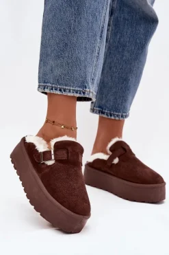 Śniegowce Damskie>Boto Śniegowce Damskie Z Futerkiem I Klamrą Na Platformie Czekoladowe Jessina