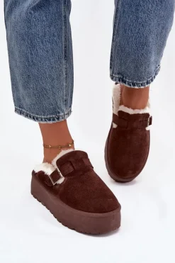 Śniegowce Damskie>Boto Śniegowce Damskie Z Futerkiem I Klamrą Na Platformie Czekoladowe Jessina