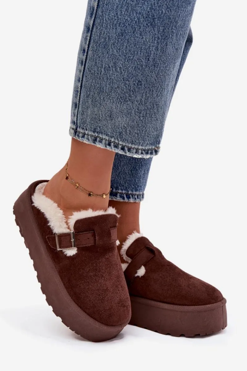 Śniegowce Damskie>Boto Śniegowce Damskie Z Futerkiem I Klamrą Na Platformie Czekoladowe Jessina