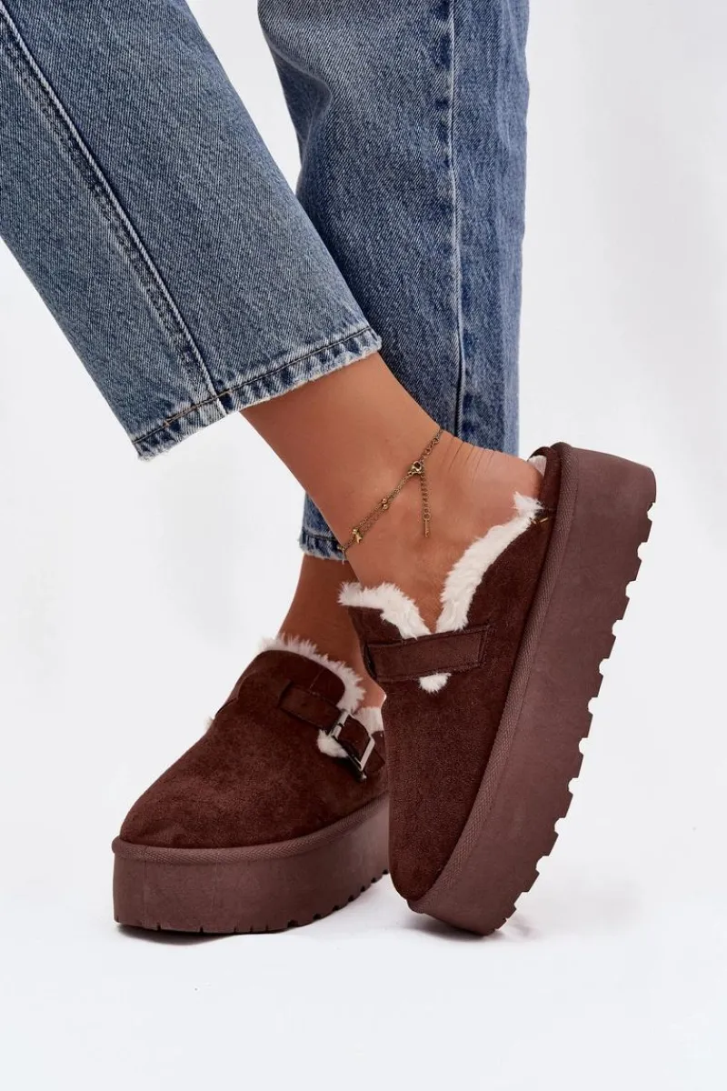 Śniegowce Damskie>Boto Śniegowce Damskie Z Futerkiem I Klamrą Na Platformie Czekoladowe Jessina