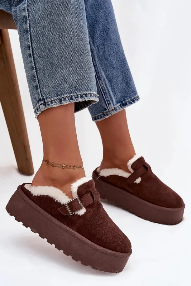 Śniegowce Damskie>Boto Śniegowce Damskie Z Futerkiem I Klamrą Na Platformie Czekoladowe Jessina