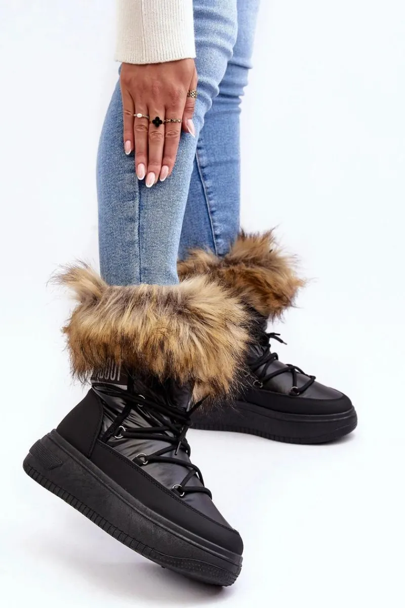 Śniegowce Damskie>Evento Śniegowce Damskie Z Futerkiem Na Platformie Czarne Nabilla