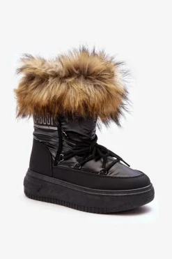 Śniegowce Damskie>Evento Śniegowce Damskie Z Futerkiem Na Platformie Czarne Nabilla