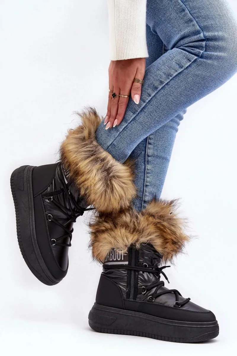 Śniegowce Damskie>Evento Śniegowce Damskie Z Futerkiem Na Platformie Czarne Nabilla