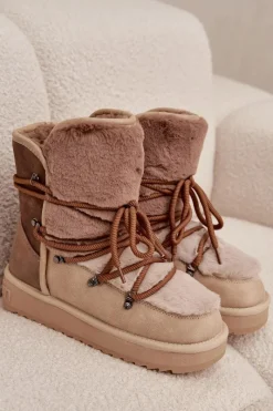 Discount D.Franklin Śniegowce Damskie Z Futerkiem DFSH370012 Beżowe Beżowy