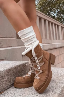 Clearance Śniegowce Damskie Z Kożuszkiem Camel Irmara Damskie Śniegowce Damskie