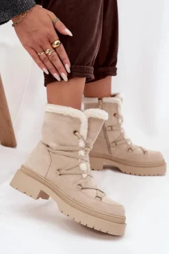 Śniegowce Damskie></noscript>Boto Śniegowce Damskie Z Kożuszkiem Beżowe Irmara Beżowy