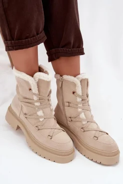 Śniegowce Damskie></noscript>Boto Śniegowce Damskie Z Kożuszkiem Beżowe Irmara Beżowy