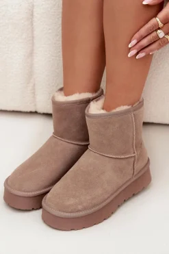 Best Śniegowce Damskie Z Naturalnego Zamszu Na Platformie Beżowe Privine Damskie Śniegowce Damskie