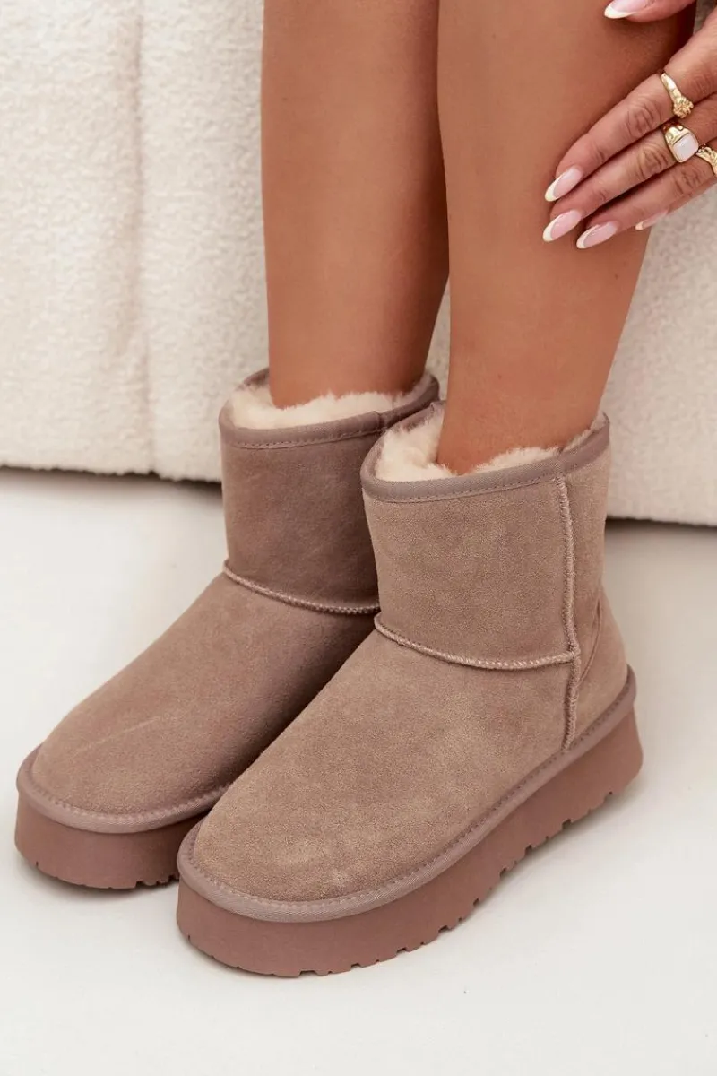 Best Śniegowce Damskie Z Naturalnego Zamszu Na Platformie Beżowe Privine Damskie Śniegowce Damskie